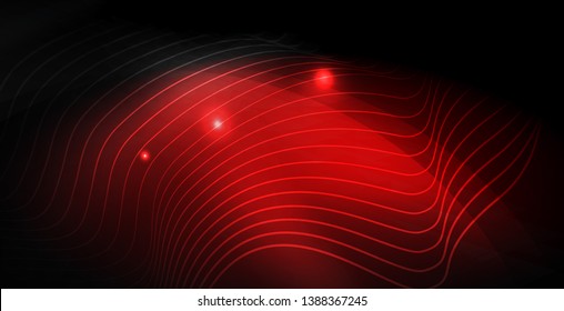 Olas brillantes de neón brillante brillante brillante, plantilla de concepto de espacio mágico