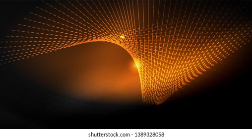 Olas brillantes de neón brillante brillante brillante, plantilla de concepto de espacio mágico