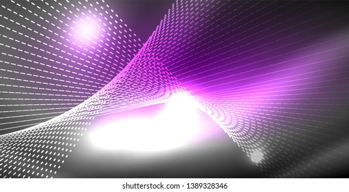 Glossy shiny glowing neon waves, magic space concept template