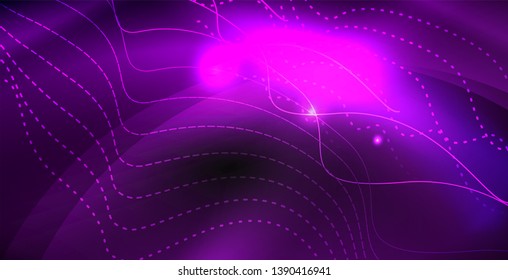 Glossy shiny glowing neon waves, magic space concept template
