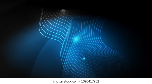 Glossy shiny glowing neon waves, magic space concept template