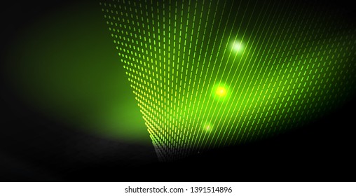 Glossy shiny glowing neon waves, magic space concept template