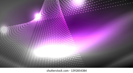 Glossy shiny glowing neon waves, magic space concept template