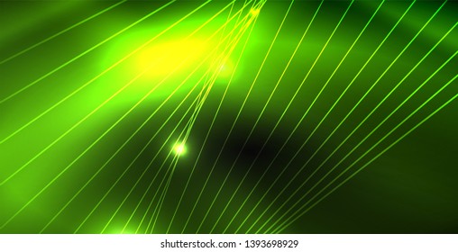 Glossy shiny glowing neon waves, magic space concept template