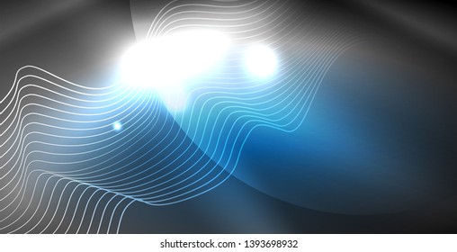 Glossy shiny glowing neon waves, magic space concept template