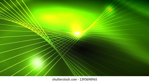 Glossy shiny glowing neon waves, magic space concept template