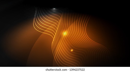 Glossy shiny glowing neon waves, magic space concept template