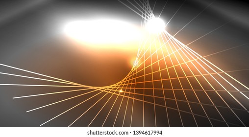 Glossy shiny glowing neon waves, magic space concept template