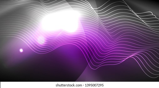 Olas brillantes de neón brillante brillante brillante, plantilla de concepto de espacio mágico