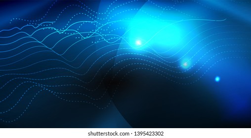 Olas brillantes de neón brillante brillante brillante, plantilla de concepto de espacio mágico