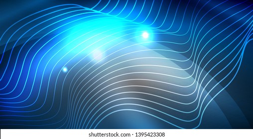 Glossy shiny glowing neon waves, magic space concept template