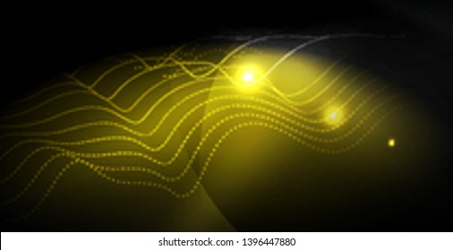Glossy shiny glowing neon waves, magic space concept template