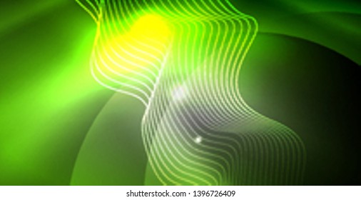 Glossy shiny glowing neon waves, magic space concept template