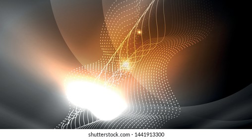 Glossy shiny glowing neon waves, magic space concept template