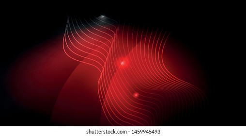 Glossy shiny glowing neon waves, magic space concept template