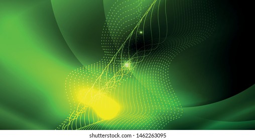 Glossy shiny glowing neon waves, magic space concept template