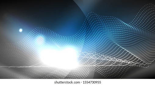 Glossy shiny glowing neon waves, magic space concept template