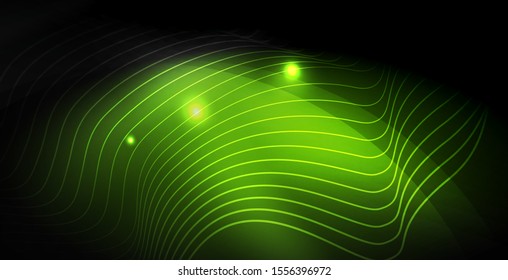 Glossy shiny glowing neon waves, magic space concept template