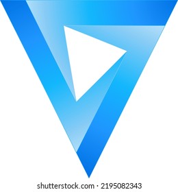 Glossy Shiny Metallic Blue Triangle Logo Symbol Icon. Penrose Escher Triangle Logo. Infinity Loop Repetition Optical Illusion Triangle