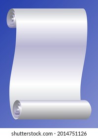 Glossy shiny realistic scroll in white color on gradient blue color background
