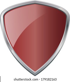 Glossy Shiny Shield Burgundy Red with Silver Border Vector Drawing eps10