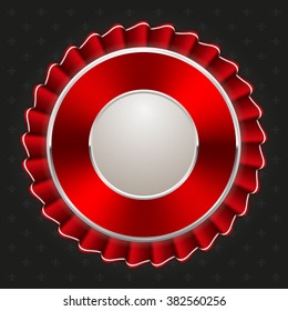 Glossy silver badge on black background