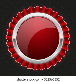 Glossy silver badge on black background