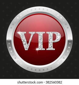 Glossy silver badge on black background