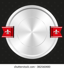 Glossy silver badge on black background