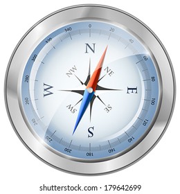 Glossy silver compass. Vector illustration