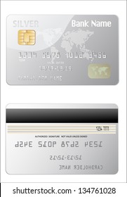 Glossy silver credit card isolated on white background.  Flat design vector illustration concepts. 