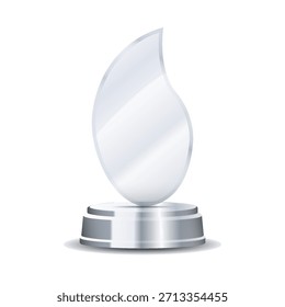 Troféu de cristal de prata brilhante com reflexos espelhados, coroa de louros gravada e brilho metálico de segundo lugar adequado para reconhecimento corporativo, sucesso de competição e arte vetorial de luxo
