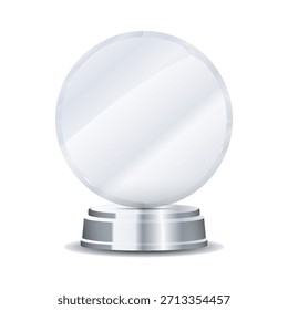 Glossy silver crystal trophy featuring mirrored reflections, engraved laurel wreath, and second-place metallic shine suitable for corporate recognition, competition success, and luxury vector artwork
