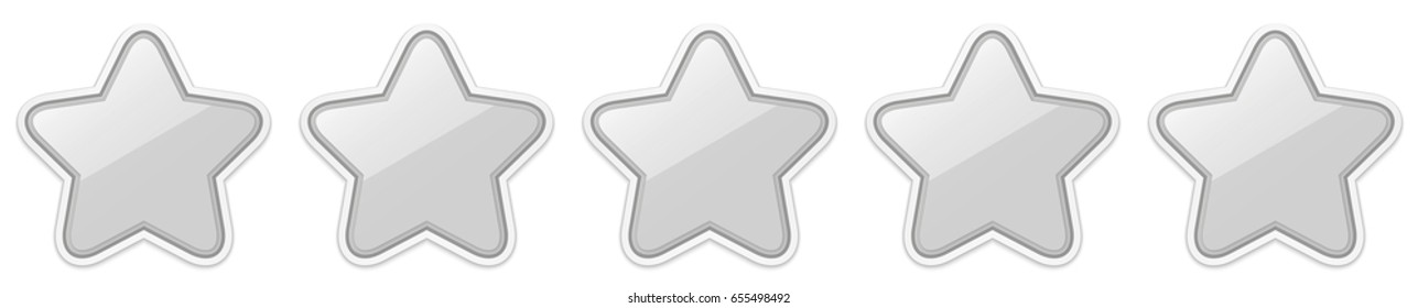 Glossy silver five star sticker icon rating isolated on white background. Vector EPS10