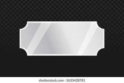 Glossy silver rectangular plaque with curved detailing, perfect for award certificates, achievement graphics, or corporate recognition designs. Elegant metallic vector mockup.