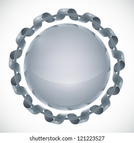glossy silver sphere with ribbon