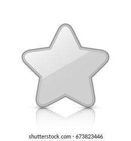 Glossy silver star icon with reflection isolated on white background. Vector EPS10