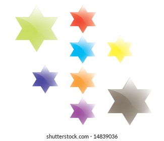 Glossy Six Pointed Star Vector Illustration Icon Set