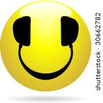 Glossy Smiley icon with headphones in place of eyes and mouth