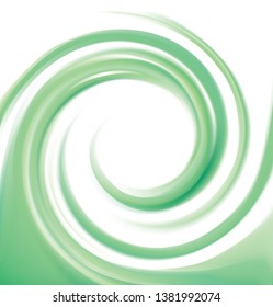Glossy smooth shiny creative mix wavy eddy bio jade aqua radial curvy sign icon symbol pictogram emblem on space for text in white center of funnel. Gel fluid cream surface vivid malachite mint color