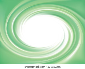 Glossy smooth shiny creative mix wavy eddy bio jade aqua radial curvy fond with space for text in white center of funnel. Gel fluid cream surface vivid malachite mint color
