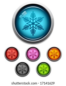 Glossy snowflake button icon set in 6 colors