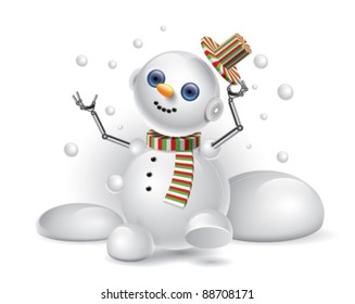 glossy snowman "web 2.0' with striped scarf and hat