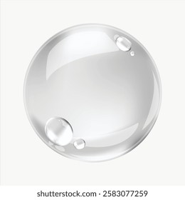 Glossy soap bubble with reflections. Transparent floating. Shiny bubble with light reflections. Perfect for clean, fresh designs. Bubble art. 3D vector.