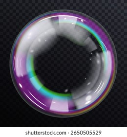 Glossy soap bubble set with realistic shine, isolated on clear PNG background. Ideal for air freshness design, bathroom scenes, fun party flyers, cosmetic branding or UI sparkle effects.