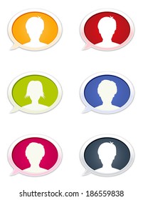 the glossy speech bubbles with head silhouette / the bubble set with head silhouette / the head icon collection