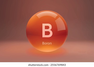 Glossy sphere with "B" Boron symbol on a gradient background.