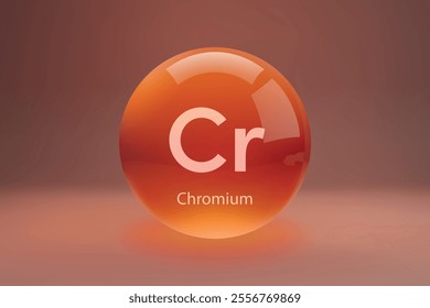 Glossy sphere with "Cr" Chromium symbol on a gradient background.