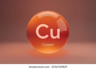 Glossy sphere with "Cu" Copper symbol on a gradient background.