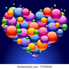 Glossy sphere. Greeting card in the shape of heart